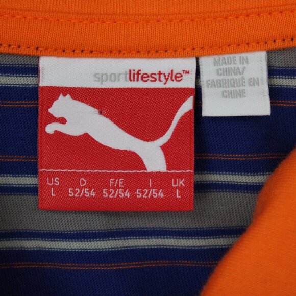 Puma Polo Shirt Mens Large Blue/Orange Contrast Collar Cotton Golf S/S Pullover - Picture 7 of 14